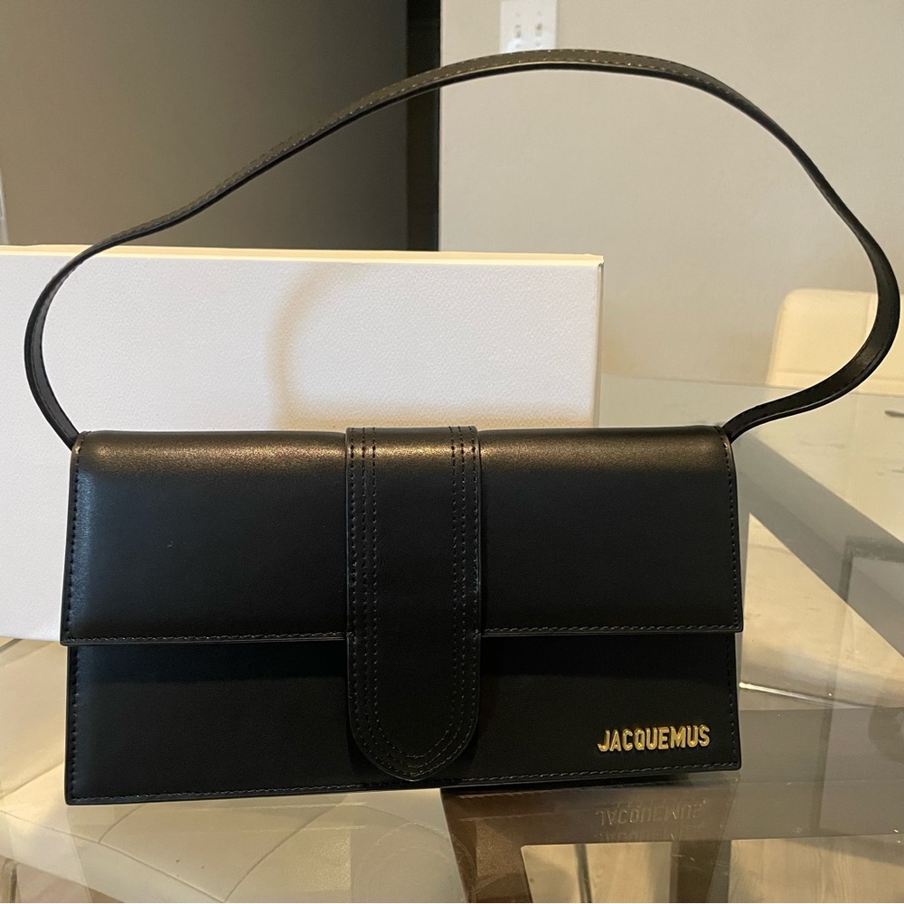 Jacquemus Black Leather Logo Shoulder Bag Os